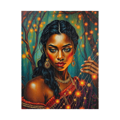 Indigenous Woman Portrait Puzzle, Beautiful Bioluminescent Forest Scene, Family Friendly Mindful Jigsaw Game, Challenge for Puzzle Lover 252 pcs (Vertical) Puzzle The Puzzle Chest