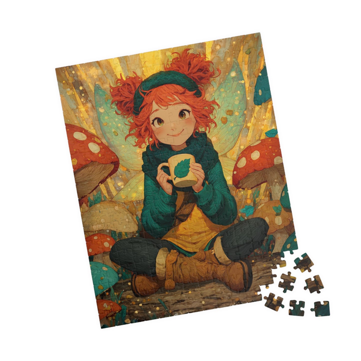 Playful Fantasy Fairy Jigsaw Puzzle – Cheerful Woodland Cartoon Art with Mushrooms 252 pcs (Vertical) Puzzle The Puzzle Chest