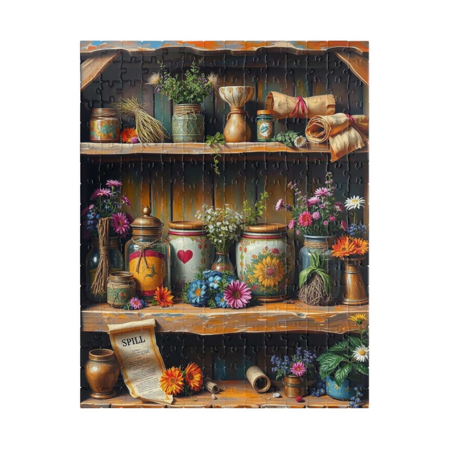 Stitchleaf Spell Shelf Jigsaw Puzzle - Cozy Cottage Folk Art Adult 110-520 Piece Game for Nature Lover, Family Fun, Birthday Gift for Friend 252 pcs (Vertical) Puzzle The Puzzle Chest