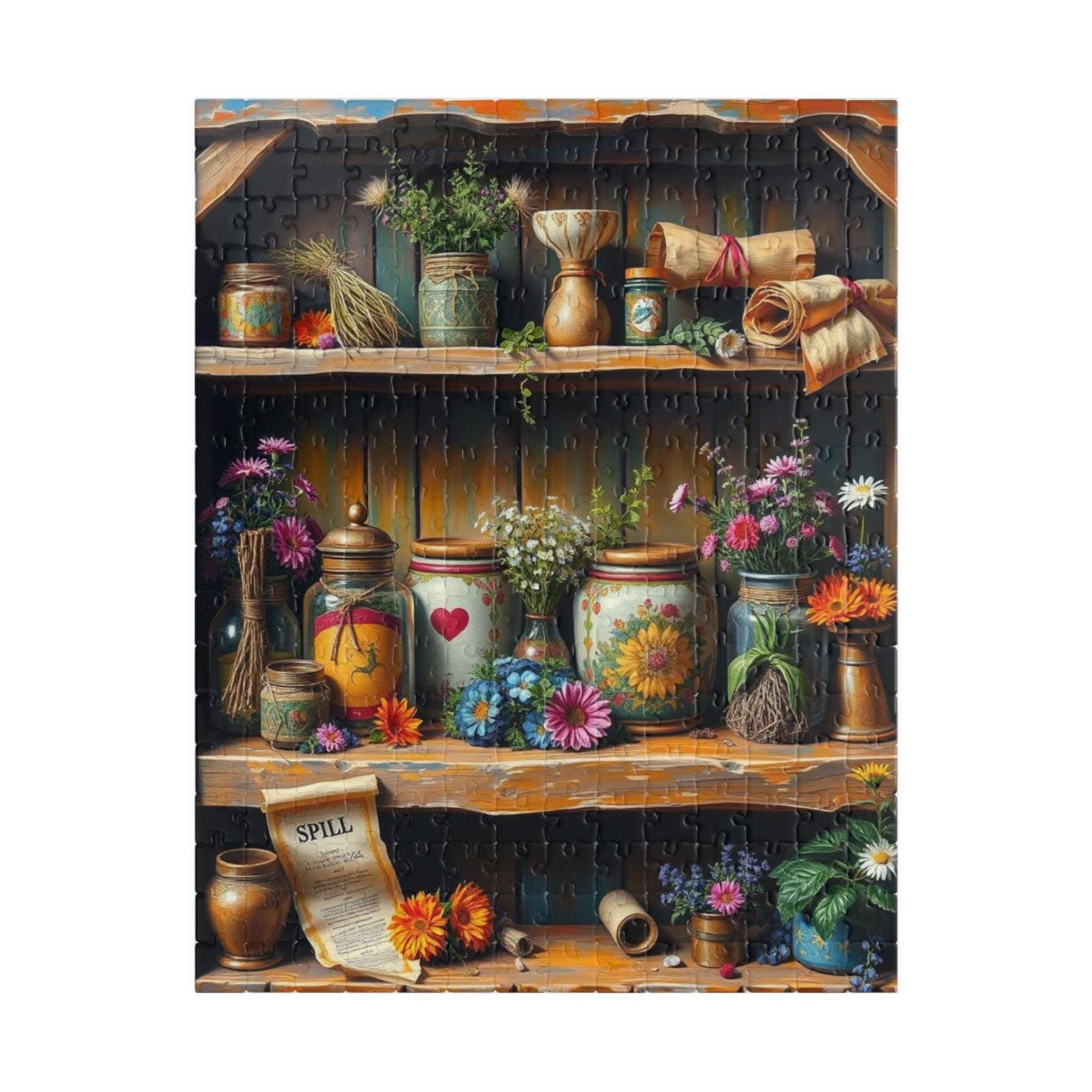 Stitchleaf Spell Shelf Jigsaw Puzzle - Cozy Cottage Folk Art Adult 110-520 Piece Game for Nature Lover, Family Fun, Birthday Gift for Friend 252 pcs (Vertical) Puzzle The Puzzle Chest