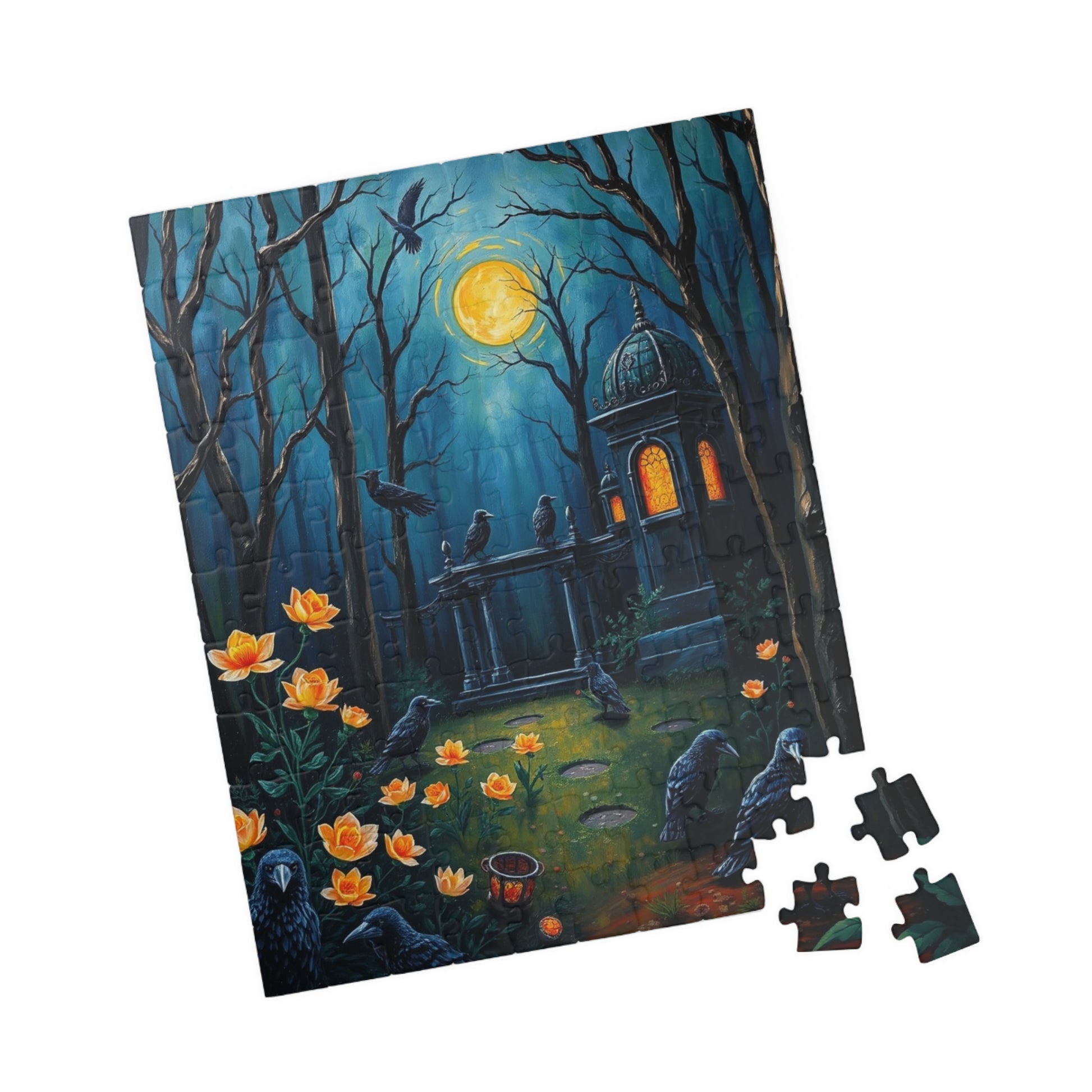 Mystical Graveyard Jigsaw Puzzle, Enchanting Black Raven Gothic Artwork, Gift for Halloween, Cozy Night Activity Solo Fun, Unique Art Puzzle Puzzle The Puzzle Chest
