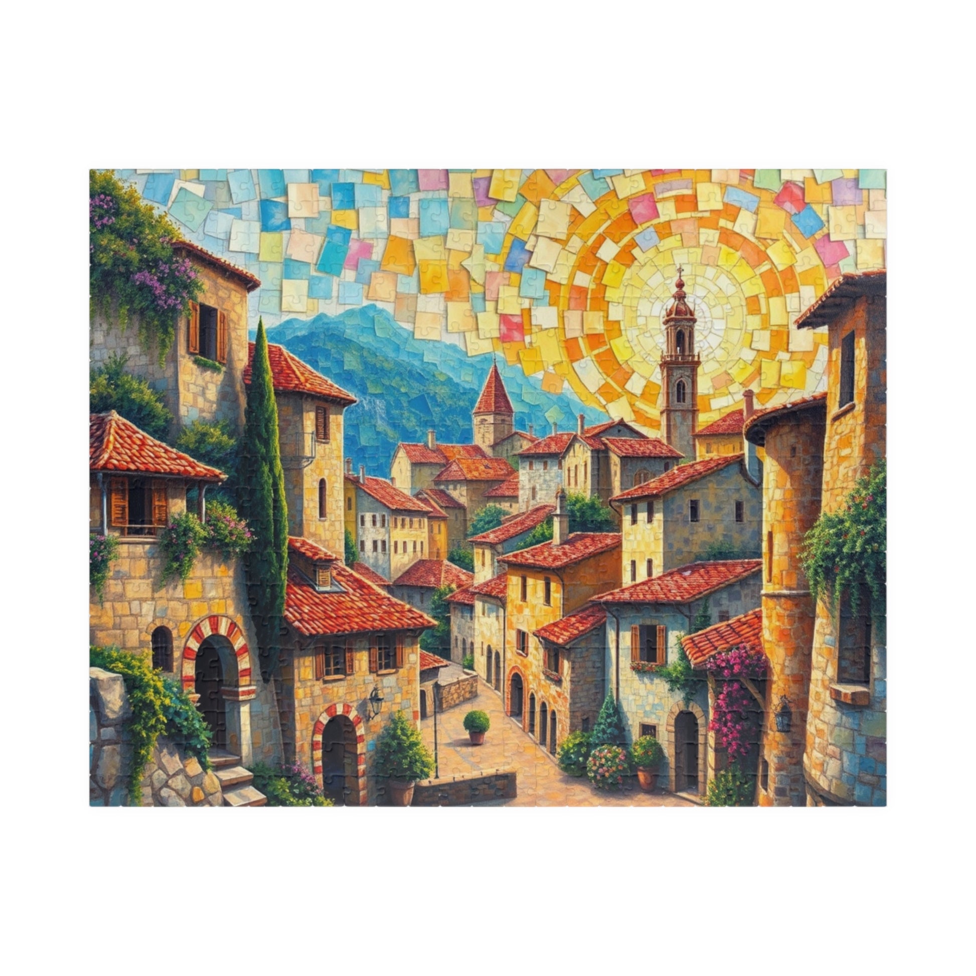 Quaint Medieval Village Mosaic Puzzle, 110 252 520 1014-Piece Jigsaw, Relaxing Mindfulness Activity, Family Friendly Tabletop Game, Hobby 520 pcs (Horizontal) The Puzzle Chest