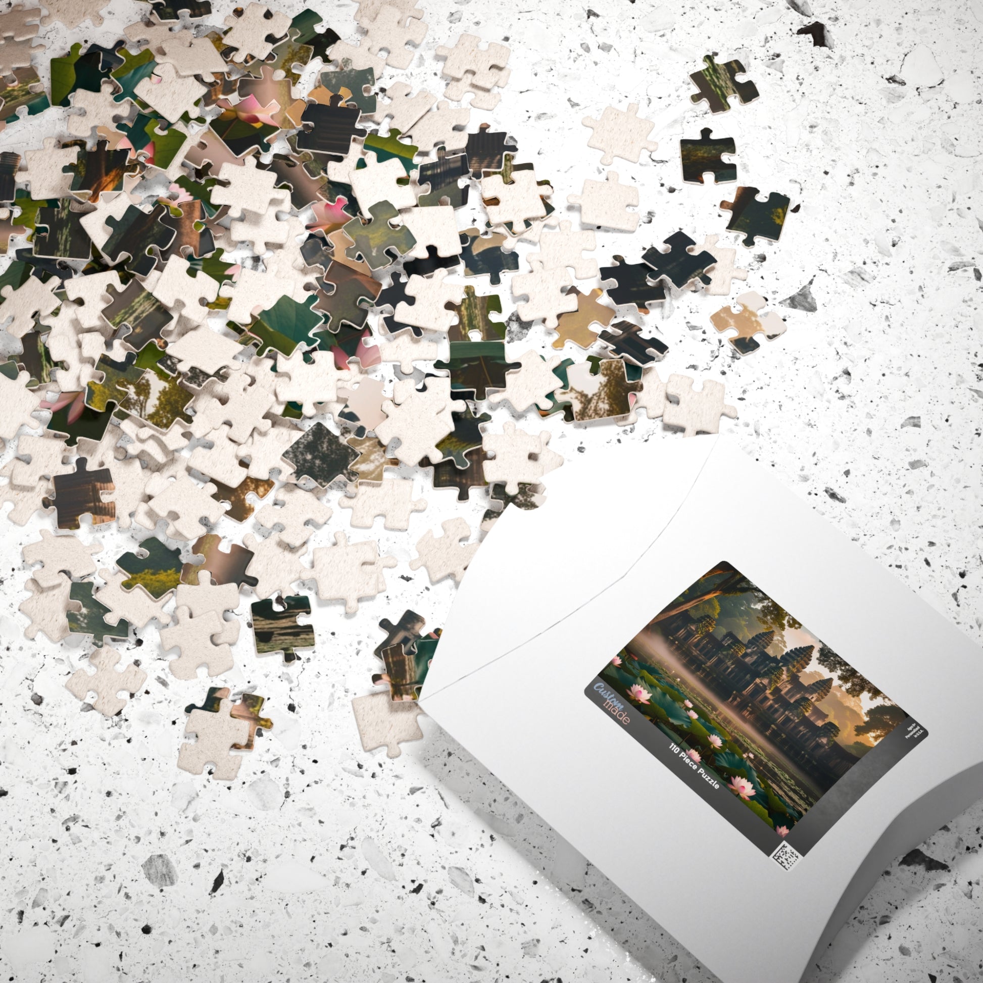 Mystical Angkor Wat Temple Jigsaw Puzzle with Lotus Flowers, Asian Ancient Temple Family Game, History Enthusiast Puzzle Lover Gift Puzzle The Puzzle Chest
