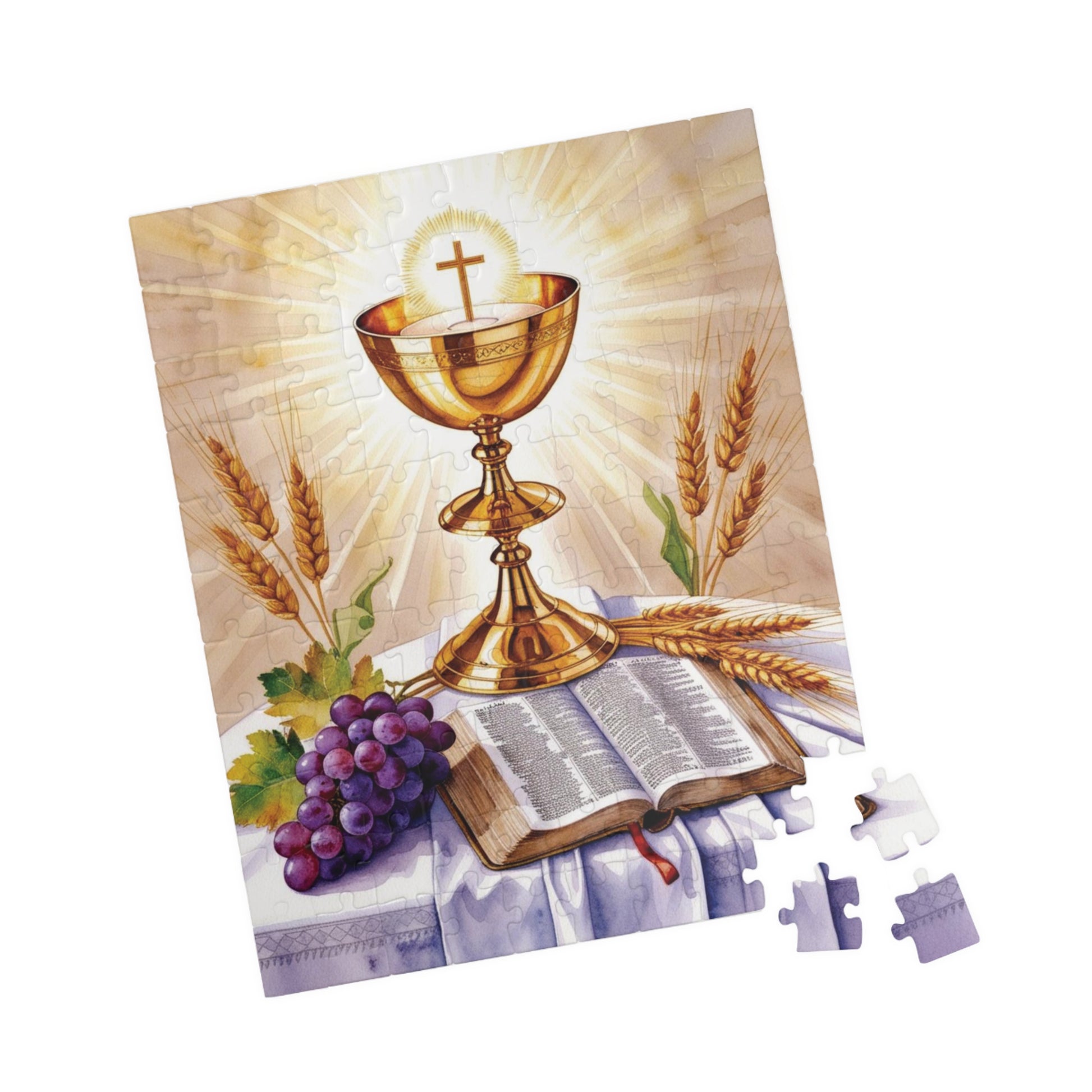 Faith Based Jigsaw Puzzle Gifted, Christian Golden Chalice Inspirational Home Decor, Religious Gift, Mindfulness Activity for Puzzle Lover Puzzle The Puzzle Chest