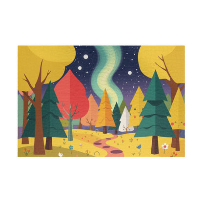 Magical Forest Landscape Jigsaw Puzzle - Abstract Geometric Trees in Bold Bright Colors 1014 pcs (Horizontal) Puzzle The Puzzle Chest