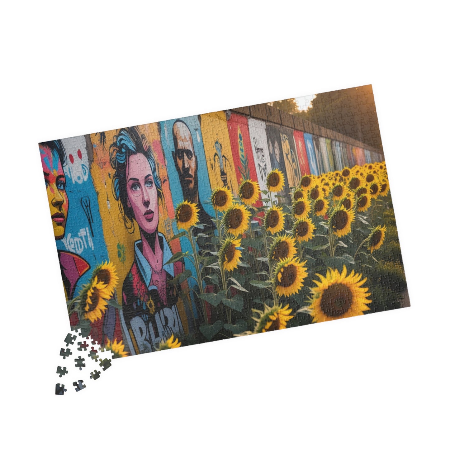 Historical Berlin Wall Jigsaw Puzzle, Vibrant Street Art and Blooming Sunflowers, Hopeful Theme Family Game Night Mindful Activity, Giftable Puzzle The Puzzle Chest