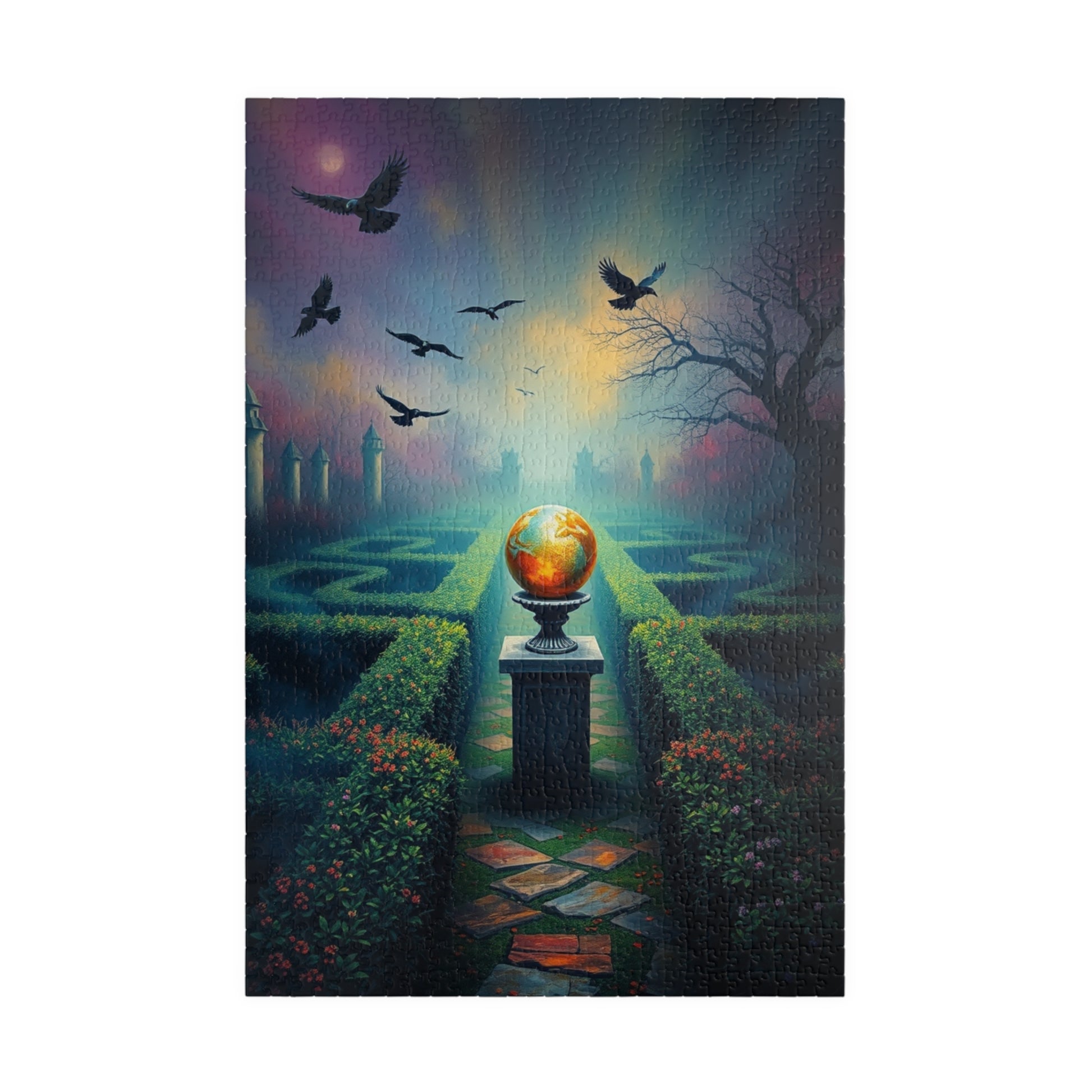 Gothic Garden Maze Puzzle, Mystical Scene with Glowing Orbs Crows and Fog, Magical Dark Art Jigsaw Game, Gift for Gothic-Themed Enthusiast 1014 pcs (Vertical) Puzzle The Puzzle Chest