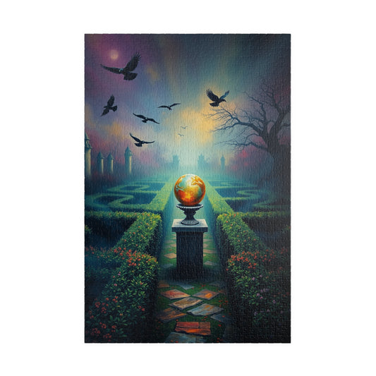 Gothic Garden Maze Puzzle, Mystical Scene with Glowing Orbs Crows and Fog, Magical Dark Art Jigsaw Game, Gift for Gothic-Themed Enthusiast 1014 pcs (Vertical) Puzzle The Puzzle Chest