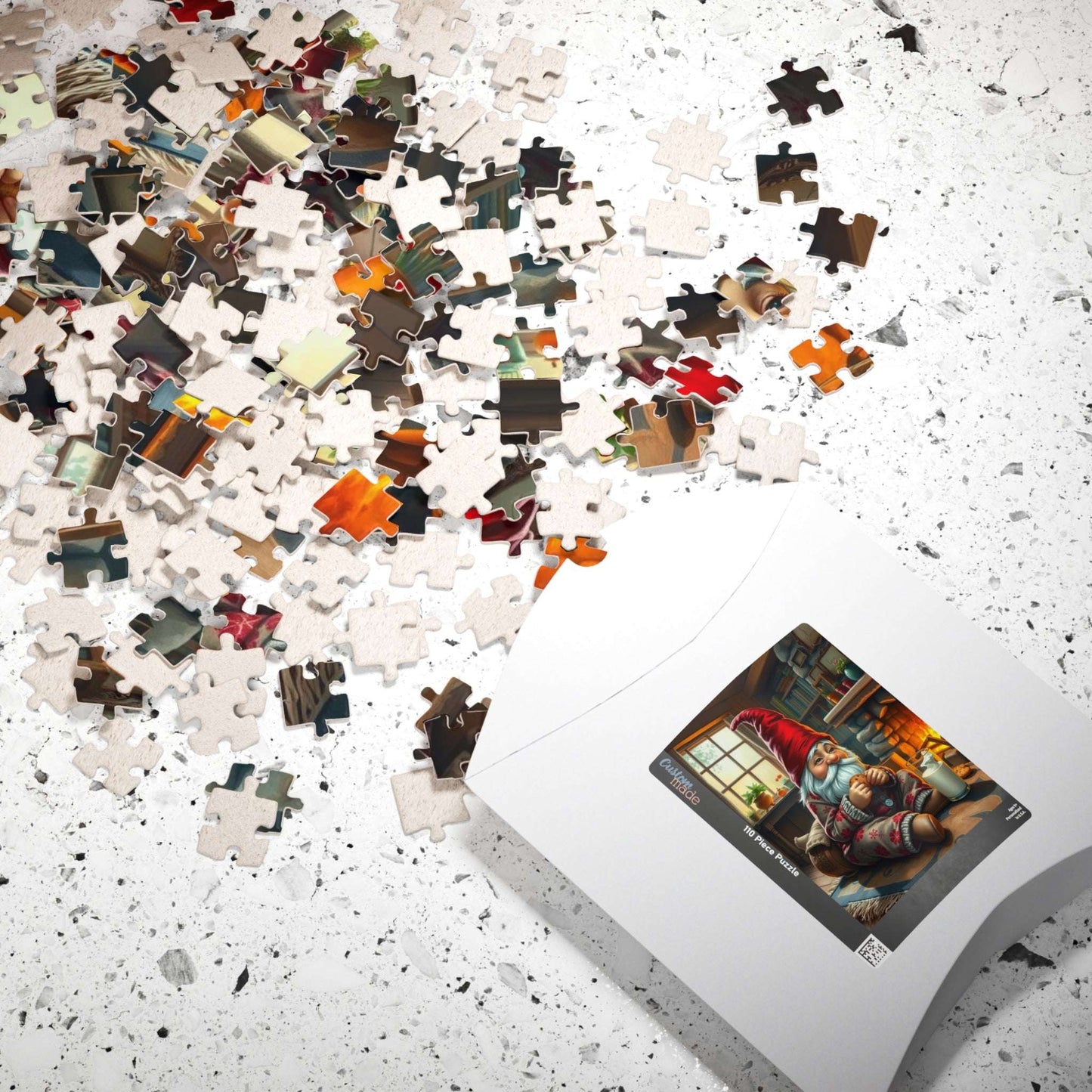Gnome Pajama Snack – Cozy Cottage Fireplace Milk and Cookies Jigsaw Puzzle Puzzle The Puzzle Chest