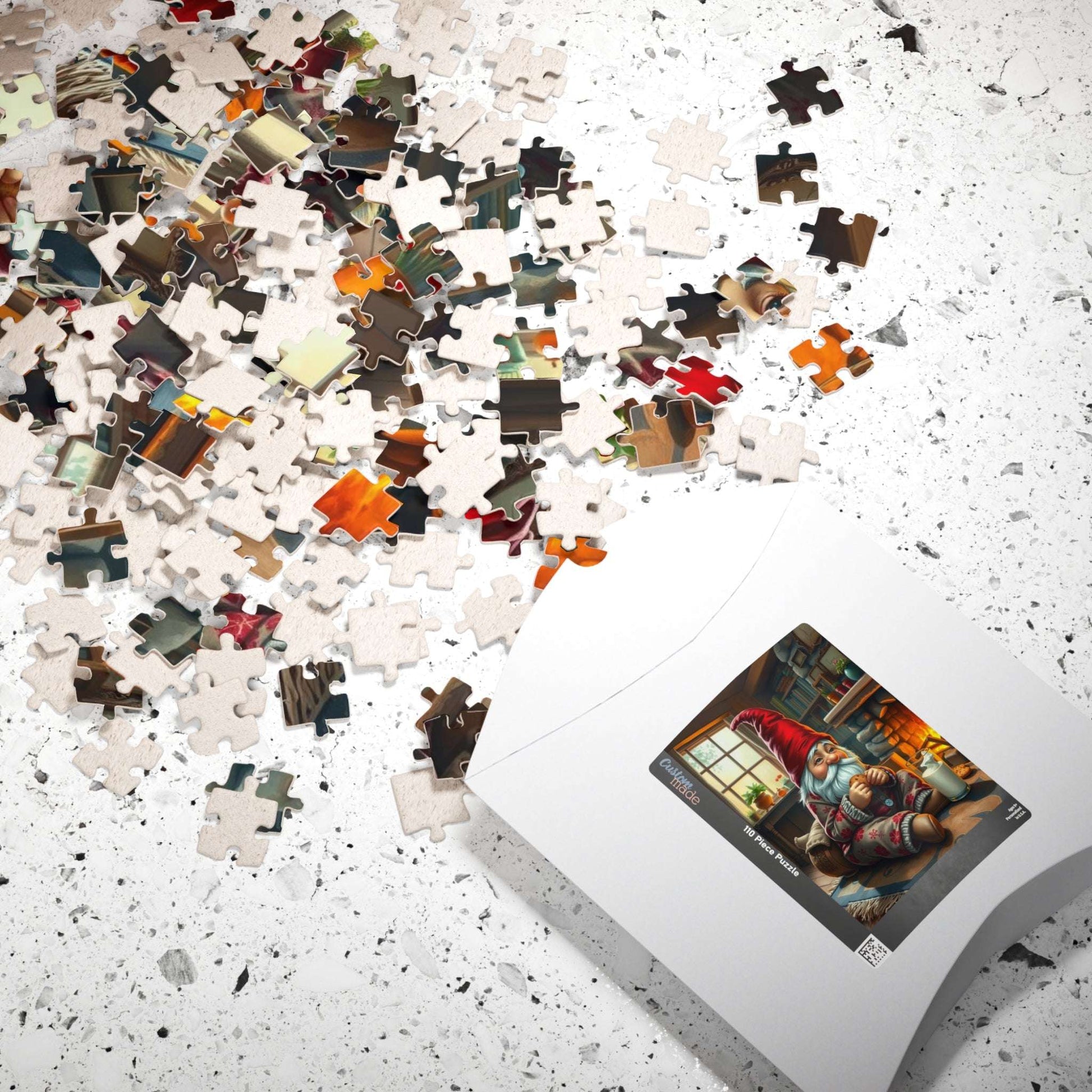Gnome Pajama Snack – Cozy Cottage Fireplace Milk and Cookies Jigsaw Puzzle Puzzle The Puzzle Chest