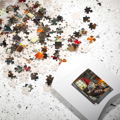 Gnome Pajama Snack – Cozy Cottage Fireplace Milk and Cookies Jigsaw Puzzle Puzzle The Puzzle Chest