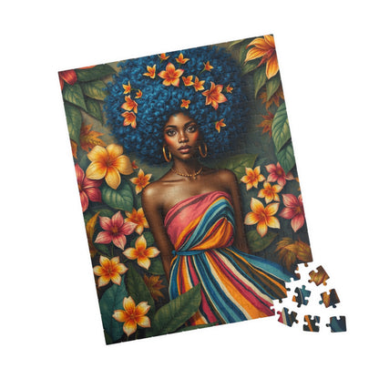 Vibrant Floral Black Art Puzzle, African American Woman Jigsaw Game, Afrocentric Gift for Puzzle Lover, Mindfulness Activity, Brain Teaser Puzzle The Puzzle Chest