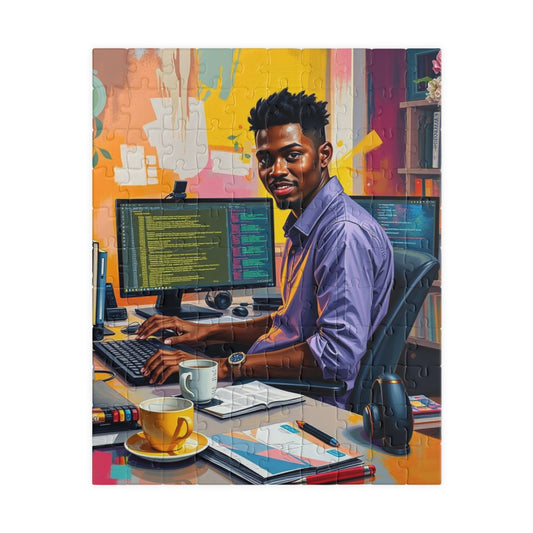 Afrocentric Jigsaw Puzzle - Black Man Creative Workspace, Black Art Jigsaw Puzzle Gift for Puzzle Lover, Home Entertainment, Mental Exercise