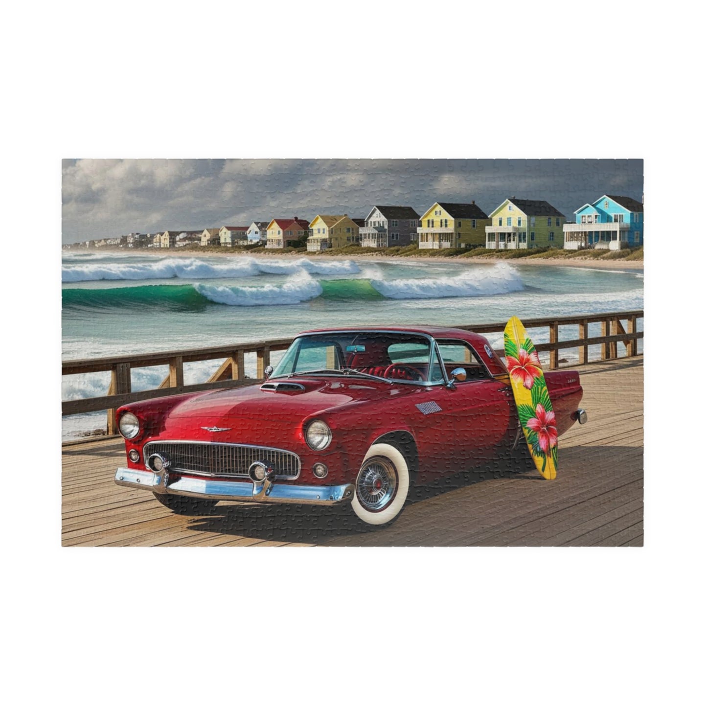 Vintage Car Puzzle, Classic Red 1955 Ford Thunderbird, Perfect Gift for Retro Puzzler Family Activity, Beach Lover, Holiday Fun Brain Teaser 1014 pcs (Horizontal) Puzzle The Puzzle Chest