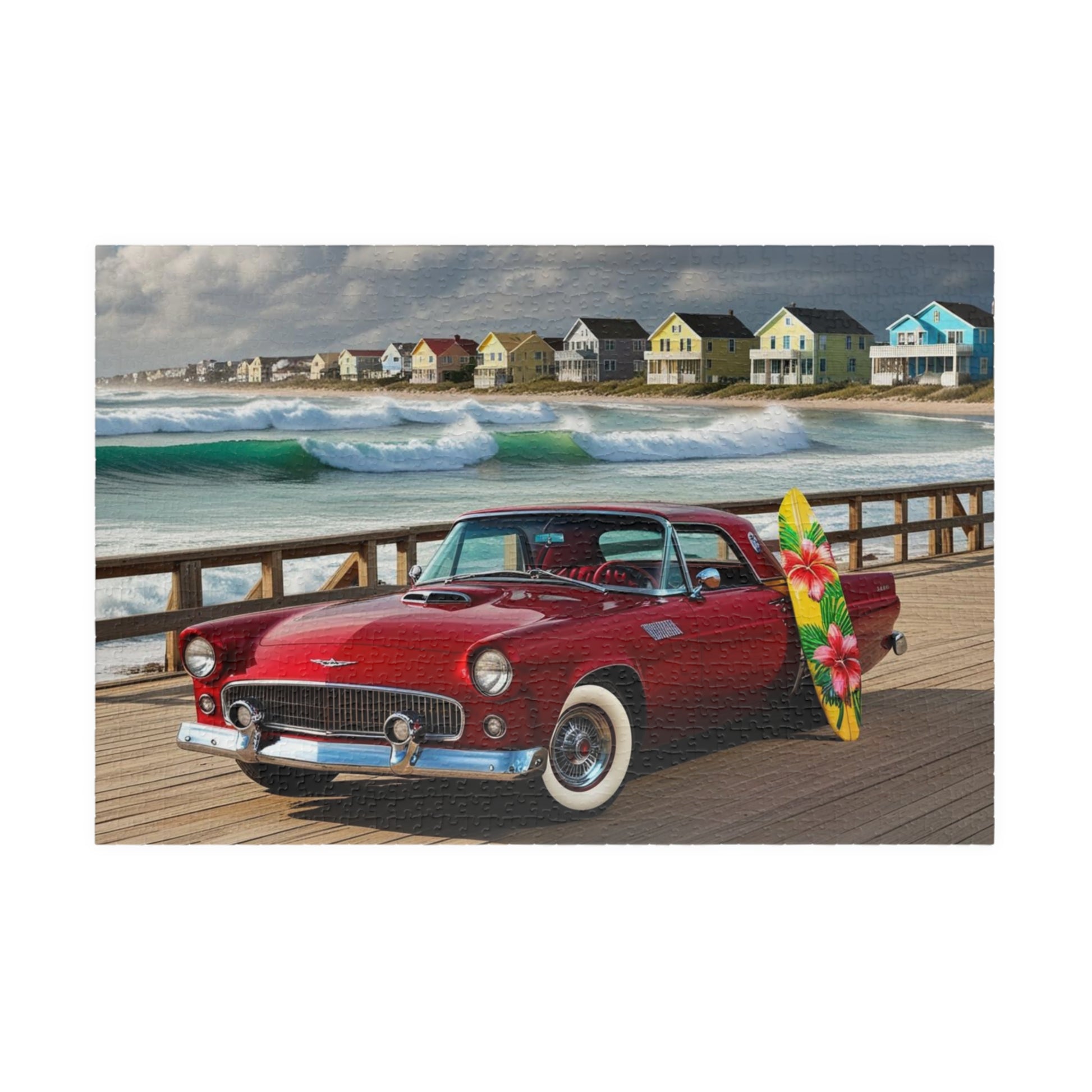 Vintage Car Puzzle, Classic Red 1955 Ford Thunderbird, Perfect Gift for Retro Puzzler Family Activity, Beach Lover, Holiday Fun Brain Teaser 1014 pcs (Horizontal) Puzzle The Puzzle Chest