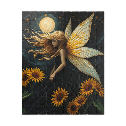 Moonlit Fairy in Sunflower Sky - Ethereal Fantasy Art Jigsaw Puzzle for Solo Fun, Unique Puzzle Lover Gift, Home Decor, Family Activity
