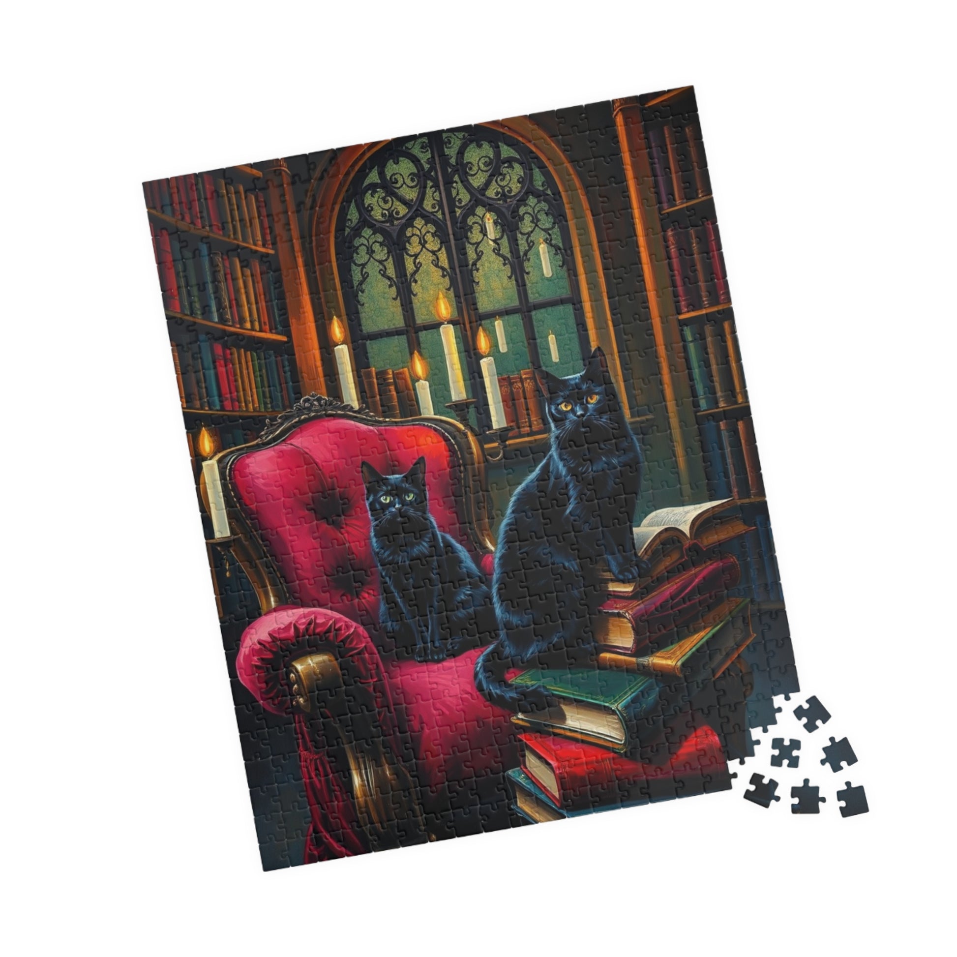 Black Cat Bookshelf Gothic Puzzle, Cozy Kittens in Library Study Room, Family Activity or Solo Fun, Pet Themed Puzzle, Animal Lover Gift Puzzle The Puzzle Chest