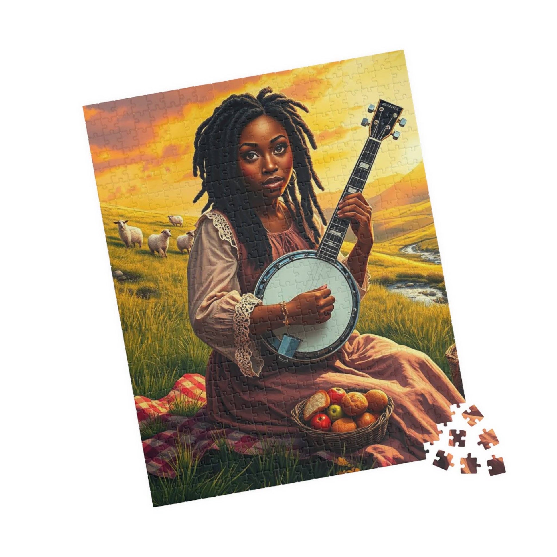 The Banjo Player Jigsaw Puzzle - Black Woman Art, Afrocentric Artwork, African American Musician 520 pcs (Vertical) Puzzle The Puzzle Chest