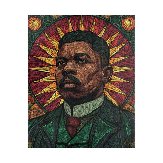 Afrocentric Marcus Garvey Puzzle – Black History Stained Glass Portrait, Pan-African Colors, Historical Figure Jigsaw, Green Red Black Artwork Puzzle The Puzzle Chest