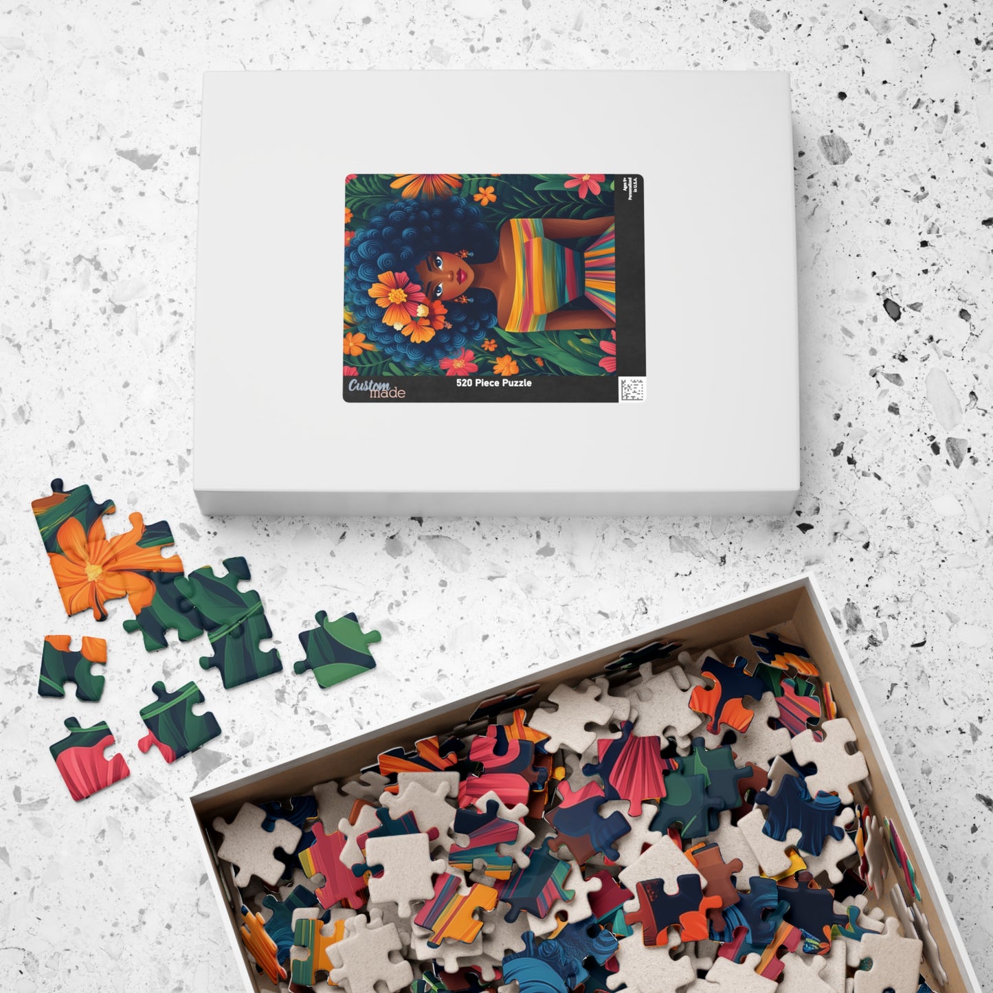 Afro Floral Portrait Puzzle 110-1014 Piece | Colorful Cartoonish Woman Jigsaw