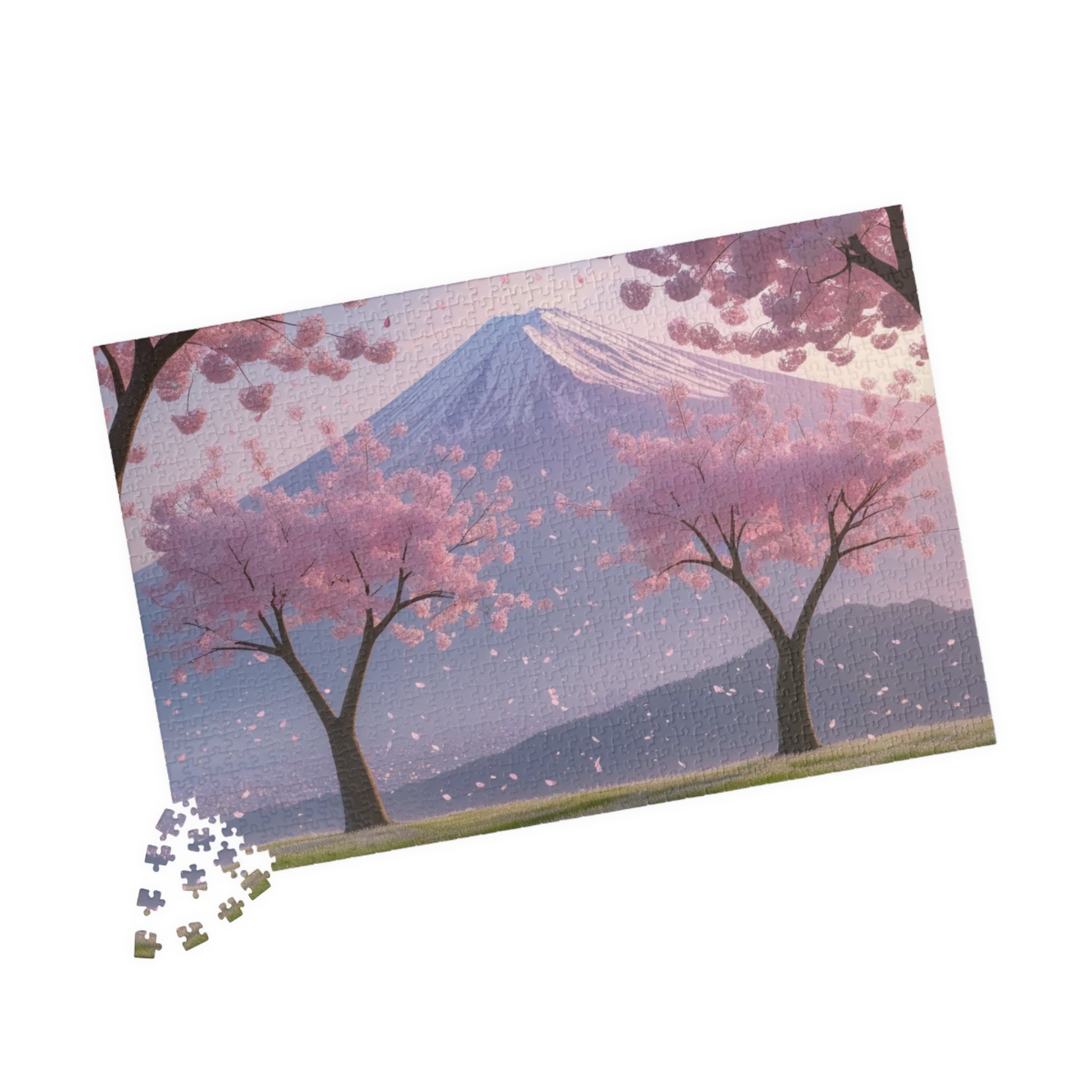 Scenic Mount Fuji Landscape Jigsaw Puzzle, Framed by Cherry Trees and Sakura Blossoms, Honshu Japan Famous Landmark, Gift for Travel Lover Puzzle The Puzzle Chest