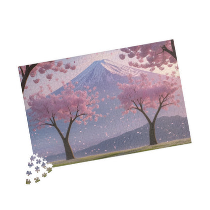Scenic Mount Fuji Landscape Jigsaw Puzzle, Framed by Cherry Trees and Sakura Blossoms, Honshu Japan Famous Landmark, Gift for Travel Lover Puzzle The Puzzle Chest