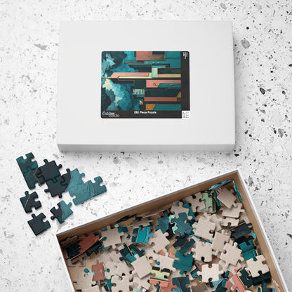 Abstract Cityscape Jigsaw Puzzle - Metallic Pastel Teal Geometric Shapes Puzzle The Puzzle Chest