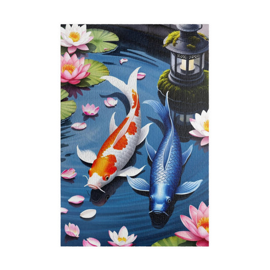 Jigsaw Puzzle, Tranquil Koi Fish Pond Design, 110 252 520 1014-piece, Cherry Blossom Lotus Flowers, Mindfulness Activity, Wall Art Decor,