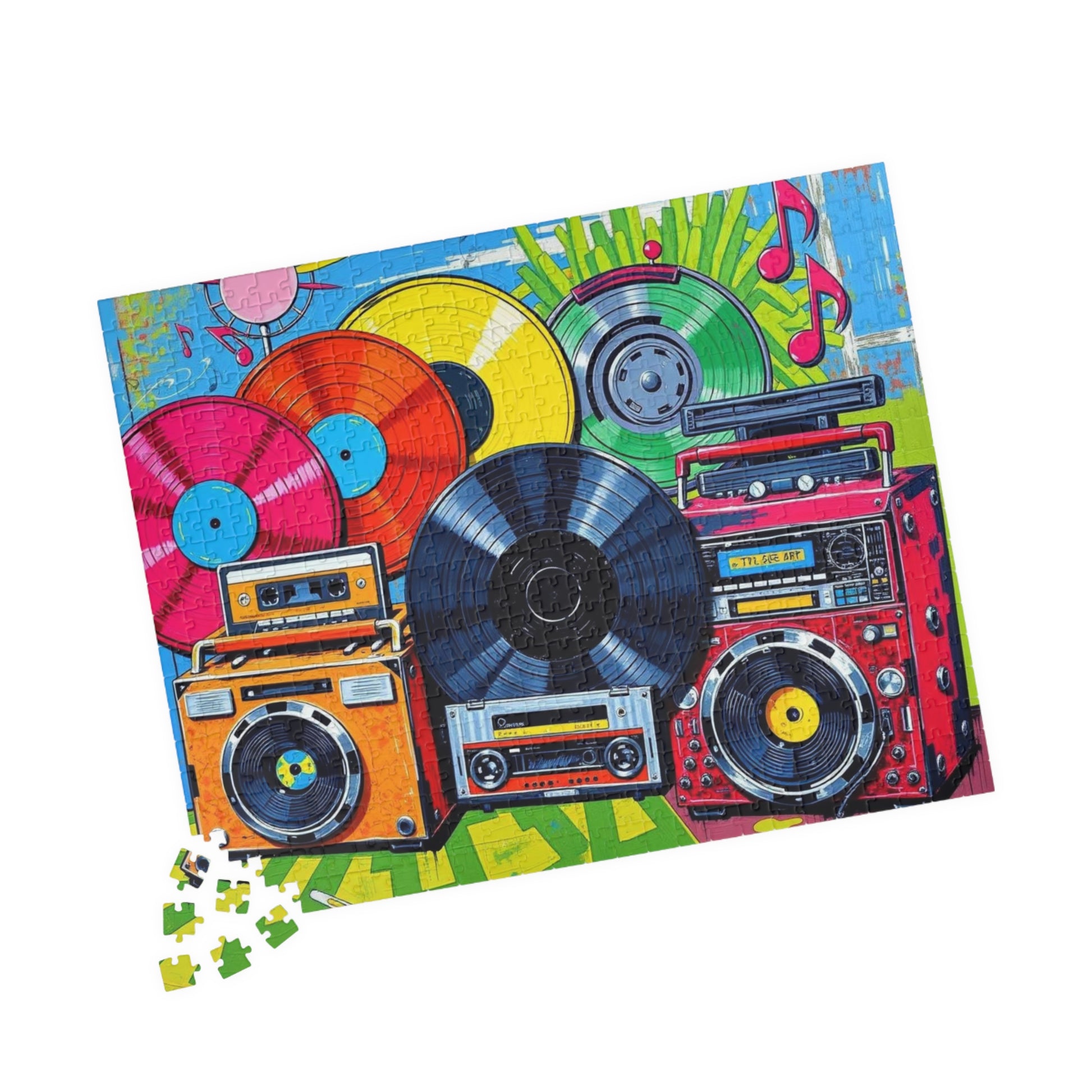 Retro Music Puzzle - Nostalgic Vinyls and Boomboxes Pop Art Jigsaw Game - Fun Family Activity, Gift for Music Lovers, Game Night Puzzle The Puzzle Chest