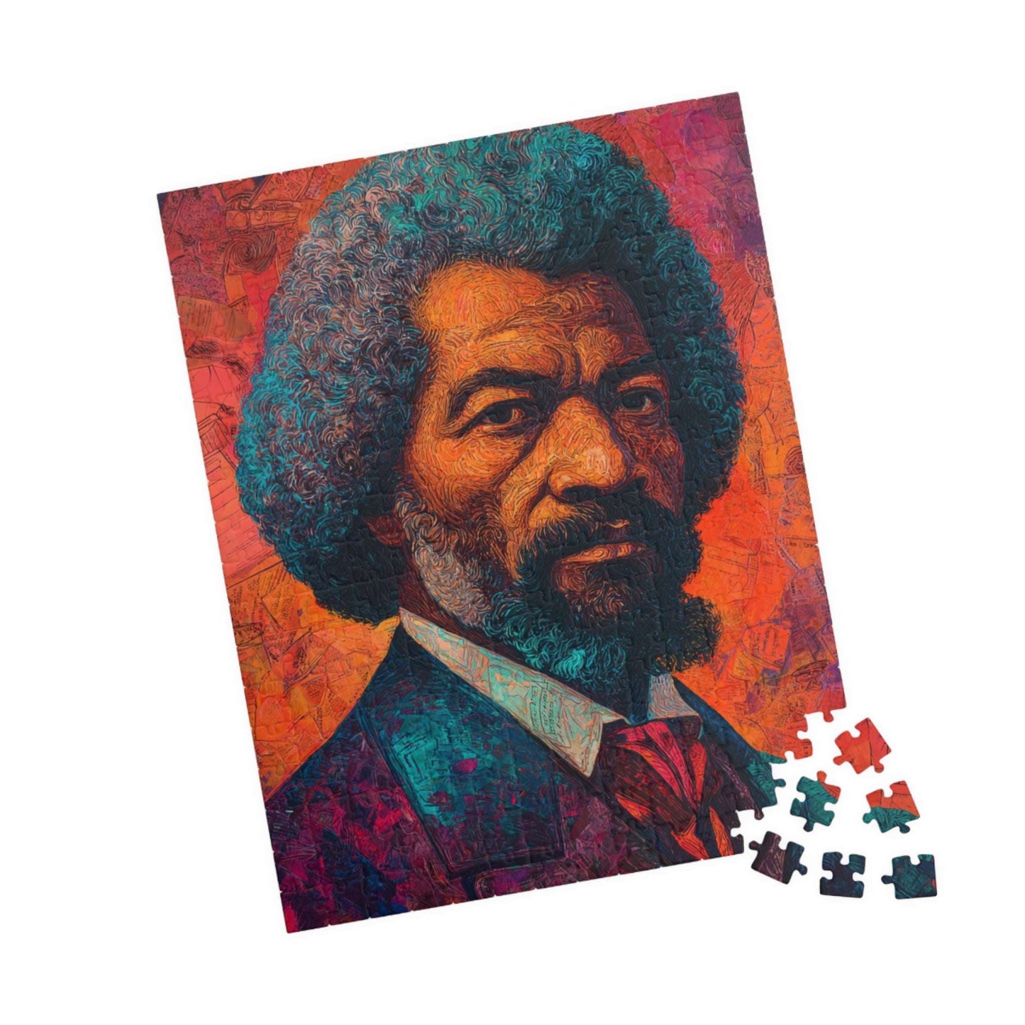 Frederick Douglass Afrocentric Jigsaw Puzzle – Vibrant Black History Puzzle, Colorful Mural-Style Artwork of Historical African American Leader, Educational Gift 252 pcs (Vertical) Puzzle The Puzzle Chest