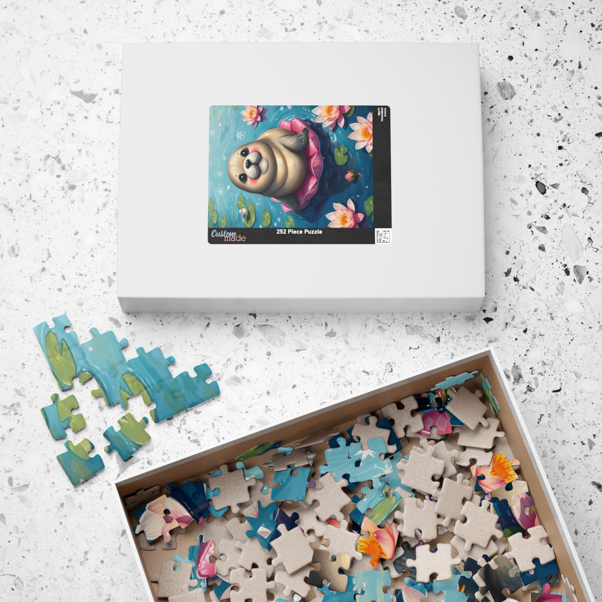 Cute Seal Jigsaw Puzzle with Lilies, Family Fun Activity, Home Entertainment, Gift for Animal Lover Puzzle The Puzzle Chest