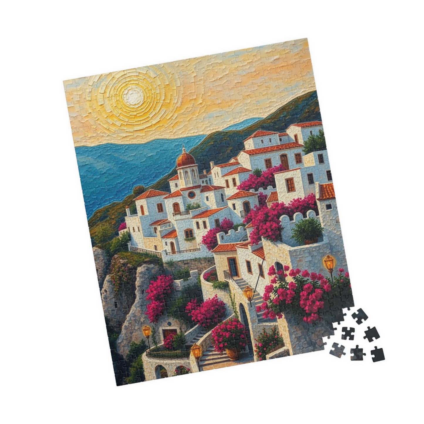Mediterranean Village Jigsaw Puzzle - Mosaic Design, Tabletop Game for Family Activity, Mental Exercise, Quiet Pastime, Puzzle Lover Gift The Puzzle Chest