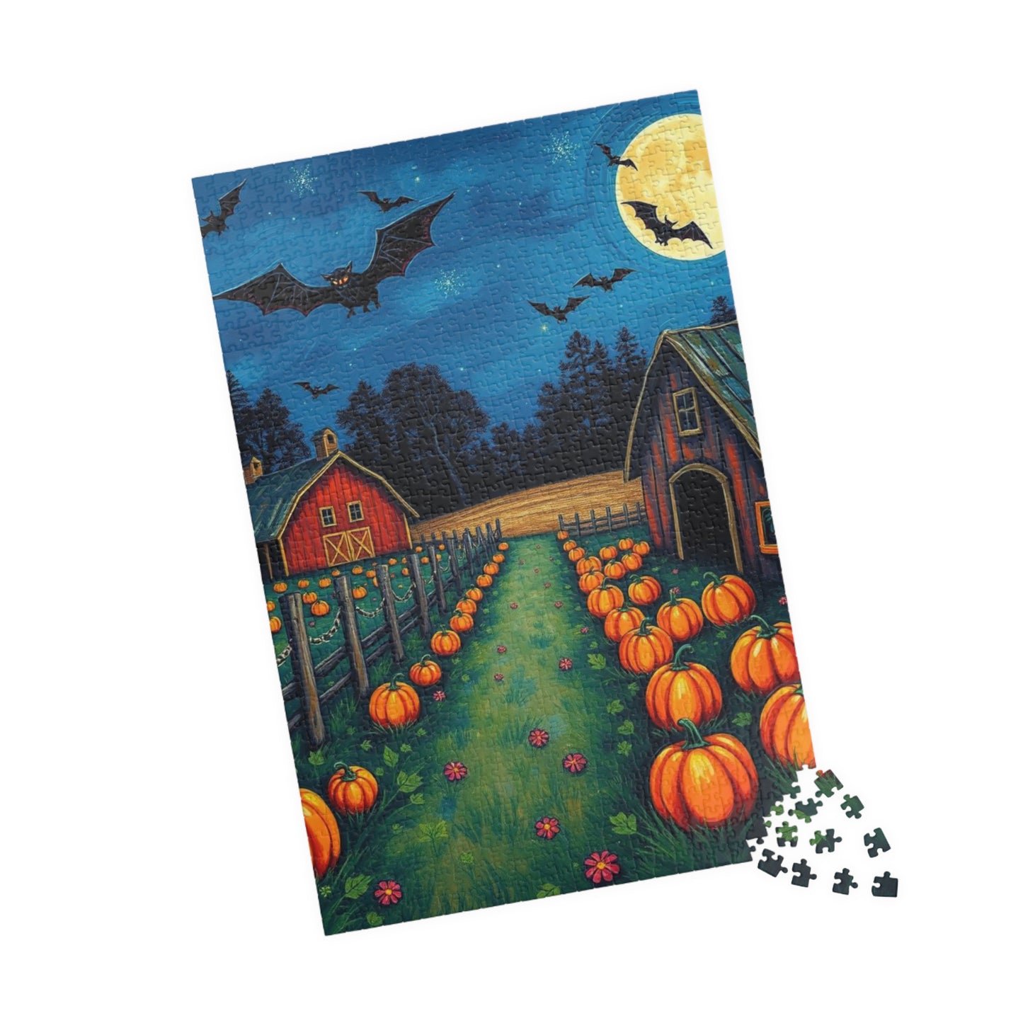 Haunted Pumpkin Patch Festive Halloween Jigsaw Puzzle, Ideal for Family Fun, Autumn Nights, Gift for Puzzle Lover, Cozy Home Activity