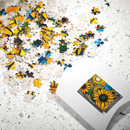 Bright Floral Horizon Sunflower Field Puzzle, Nature Art Landscape Jigsaw Game for Family Game Night, Adult Puzzle Lover Gift, Brain Teaser