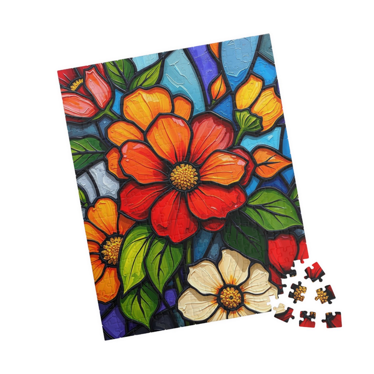 Petal Prism Floral Jigsaw Puzzle Stained Glass Style Flower Design, Gift for Puzzle Lover, Mindfulness Activity, Game Nights, Brain Teaser