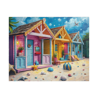 Beach Puzzle with Pastel Huts, Coastal Jigsaw Puzzle for Adult, 110-1014 Pieces Seaside Puzzle Fun Family Game, Friend Gift for Puzzle Lover 110 pcs (Horizontal) Puzzle The Puzzle Chest