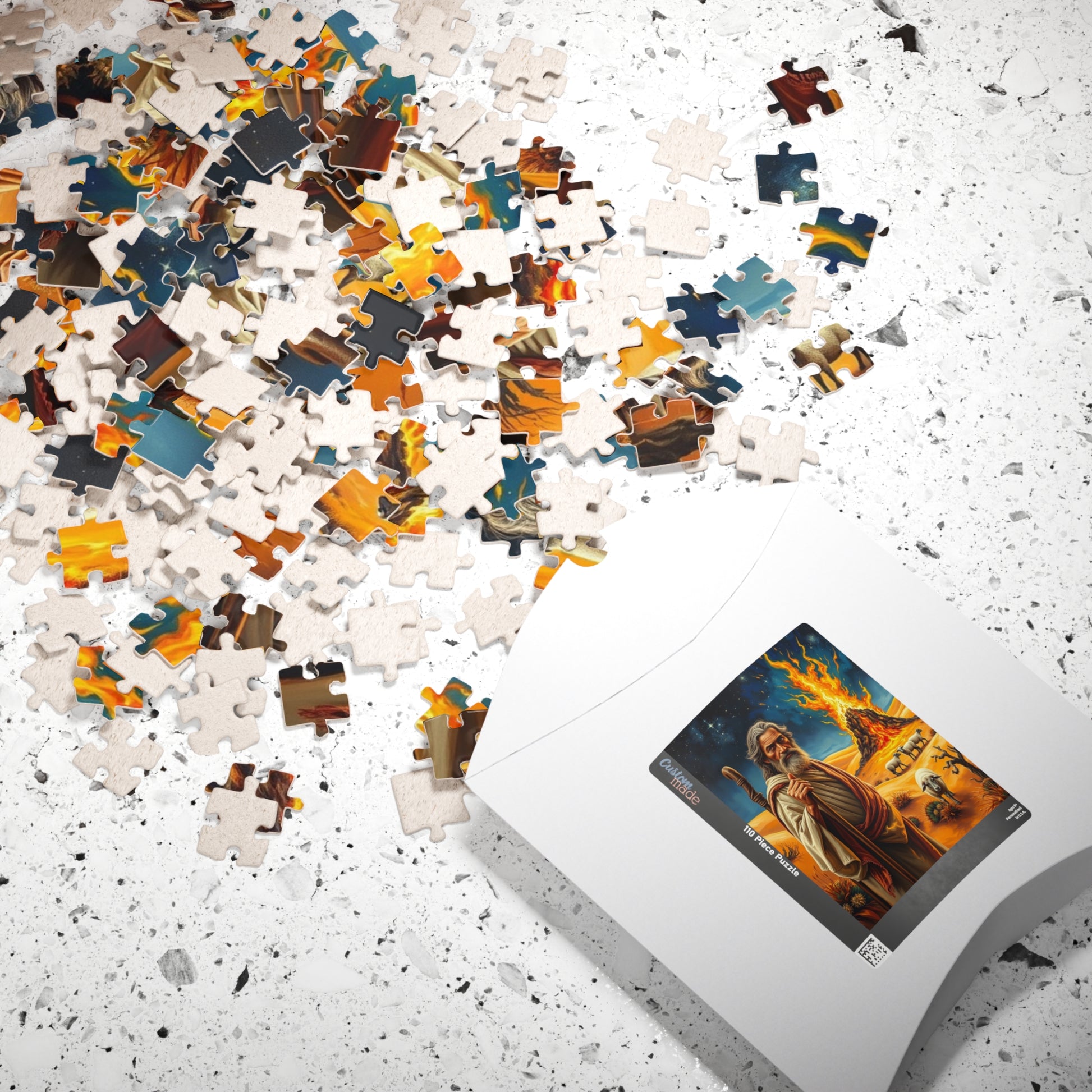 Religious Art Jigsaw Puzzle, 110-1014 Piece Burning Bush Christian Spiritual Gift, Faith-Based Family Game Bible Story Illustration, Mindful Puzzle The Puzzle Chest