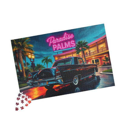 Vintage Car Jigsaw Puzzle - 1956 Continental, Retro Hotel Scene with Classic Vehicle Puzzle The Puzzle Chest
