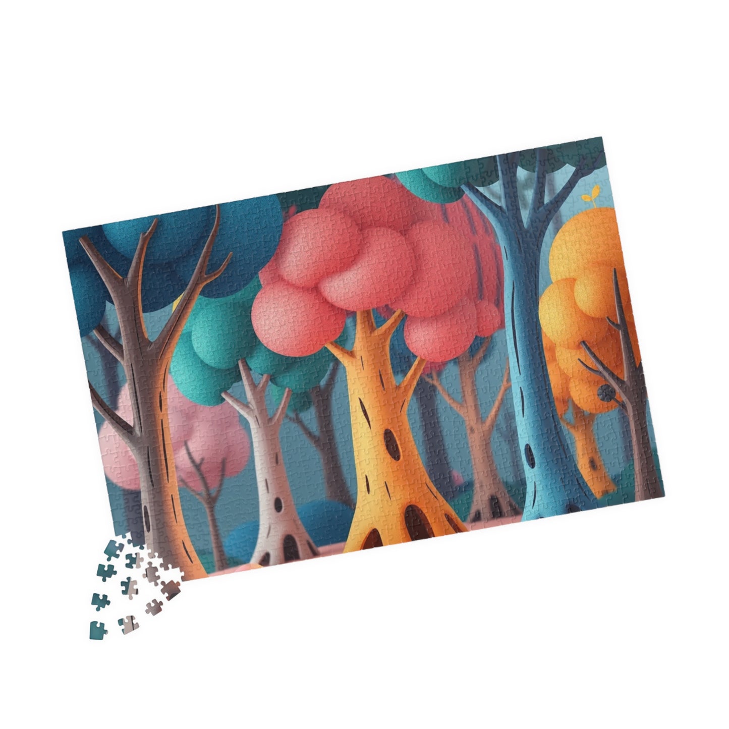 Abstract Landscape Forest Jigsaw Puzzle (110-1014 Piece), Surreal Tree Trunks with Colorful Canopies, Nature Theme Gift for Puzzle Lovers Puzzle The Puzzle Chest