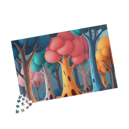 Abstract Landscape Forest Jigsaw Puzzle (110-1014 Piece), Surreal Tree Trunks with Colorful Canopies, Nature Theme Gift for Puzzle Lovers Puzzle The Puzzle Chest