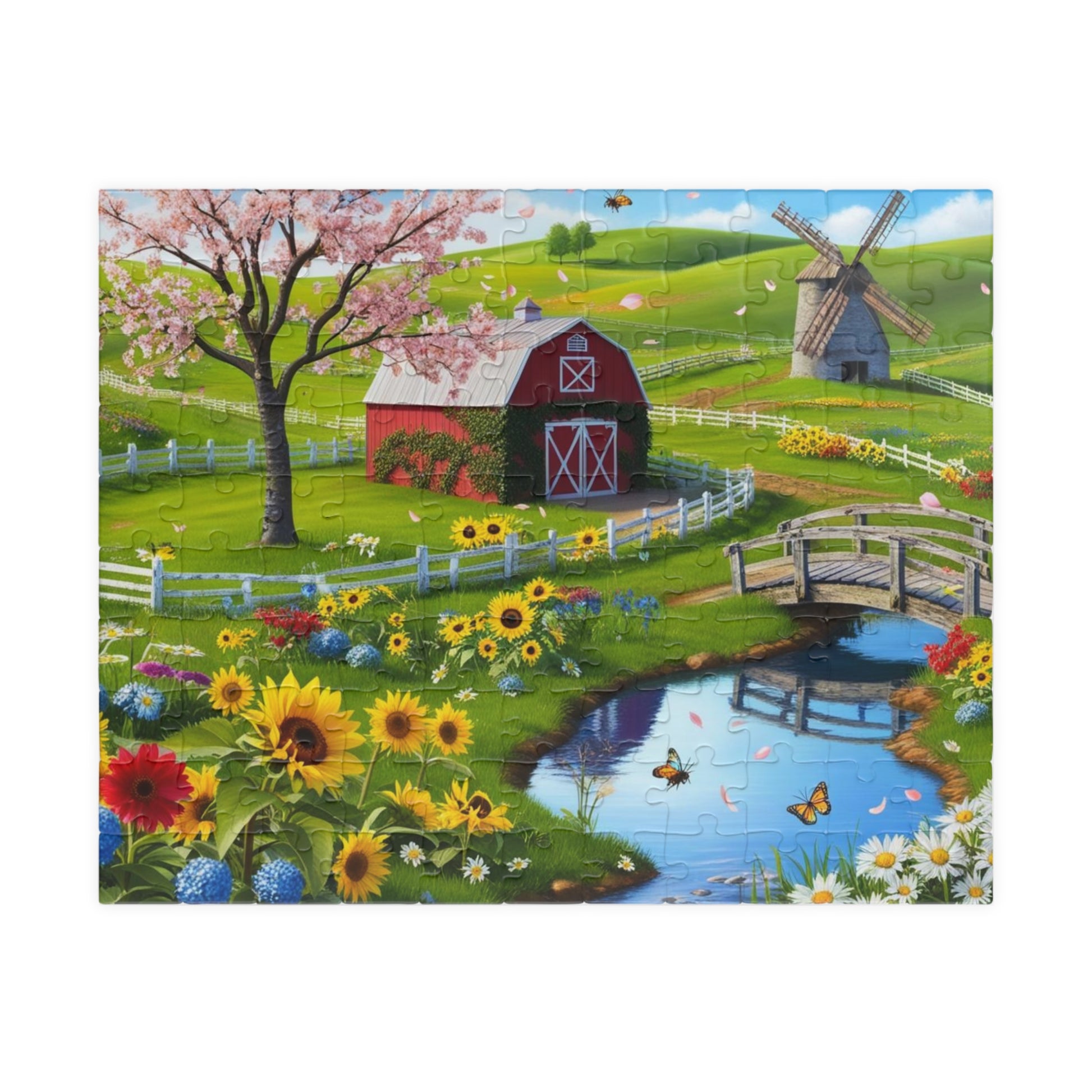 Spring Farm Puzzle, Scenic Landscape Farmhouse Jigsaw Game 110-1014 Pieces, Nature Lover Gift, Family Activity, Creative Hobby 110 pcs (Horizontal) Puzzle The Puzzle Chest