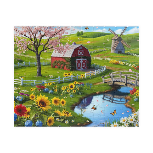 Spring Farm Puzzle, Scenic Landscape Farmhouse Jigsaw Game 110-1014 Pieces, Nature Lover Gift, Family Activity, Creative Hobby 110 pcs (Horizontal) Puzzle The Puzzle Chest