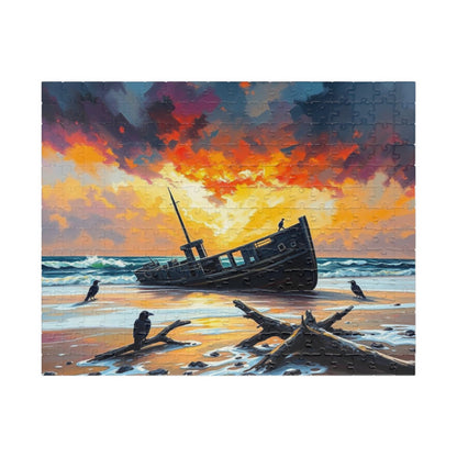 Solitude at the Shore Jigsaw Puzzle, Sunset Landscape Shipwreck, Gothic Puzzle, Dark Art Puzzle, Solo Fun, Game Night, Gift for Puzzle Lover 252 pcs (Horizontal) Puzzle The Puzzle Chest