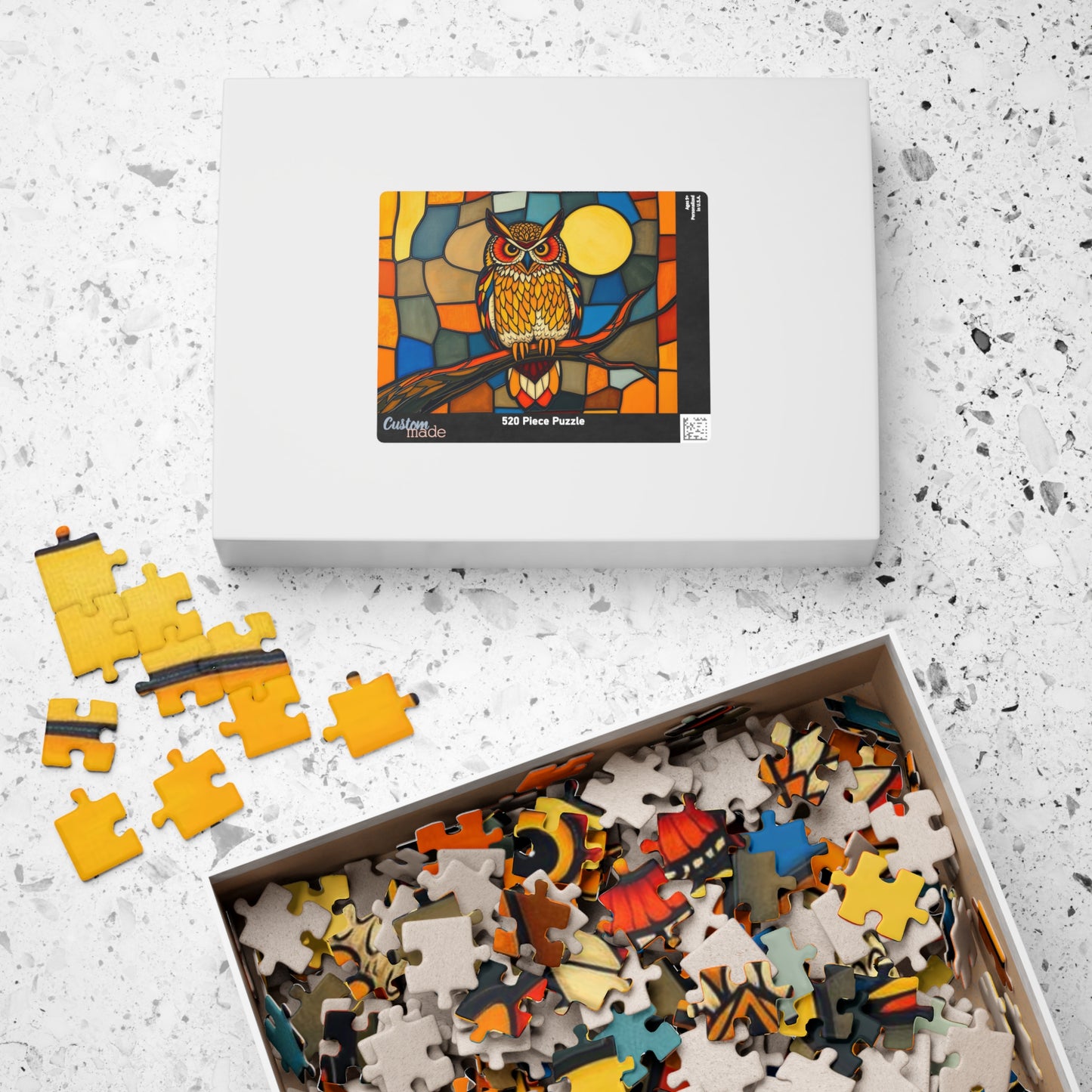Moonlit Owl Puzzle - Stained Glass Style, 110-1014 Piece Jigsaw for Fun Adult Activity, Gift for Family, Home Entertainment, Mindful Game