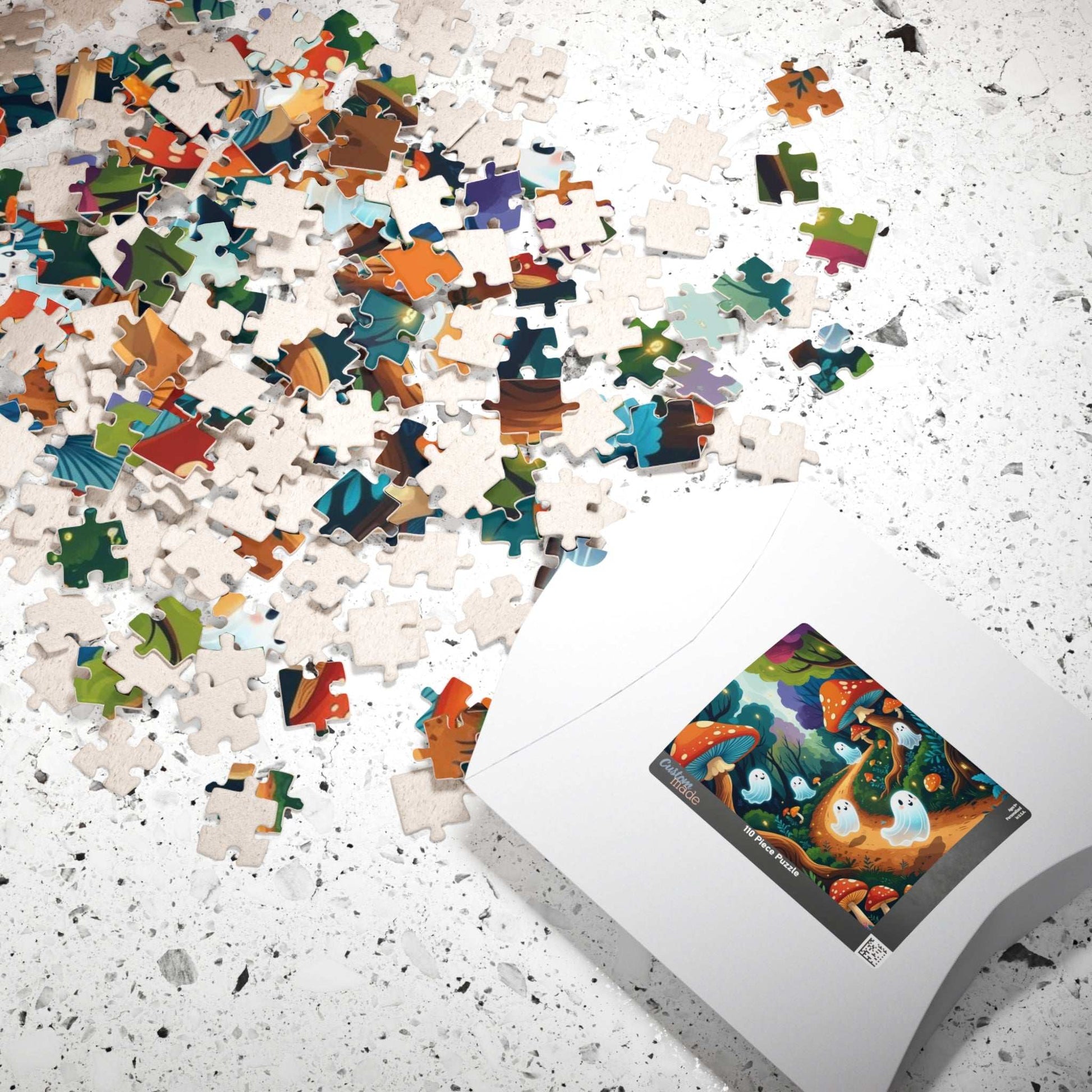 Mystical Forest Ghost Parade Jigsaw Puzzle - Enchanting Ghosts and Mushrooms Halloween Puzzle