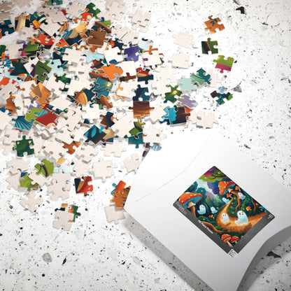 Mystical Forest Ghost Parade Jigsaw Puzzle - Enchanting Ghosts and Mushrooms Halloween Puzzle