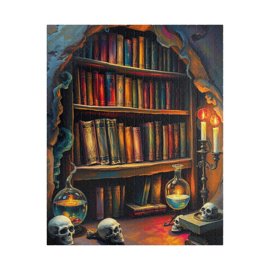 Mystical Bookshelf Puzzle - Enchanting Halloween Jigsaw Puzzle for Adult Gift for Book Lover, Therapeutic Fun Family or Solo Game