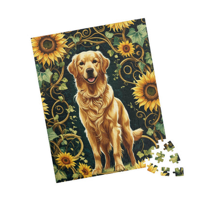 Vintage Golden Retriever Jigsaw Puzzle, Floral Sunflower Dog Themed Game for Family Fun Leisure Activity, Pet Owner Best Unique Gift, Hobby Puzzle The Puzzle Chest