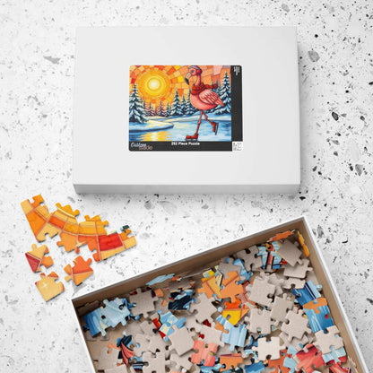 Skating Flamingo Winter Jigsaw Puzzle, Fun Family Activity, Best Birthday Gift for Bird Lovers, Unique Holiday Entertainment, Brain Teaser
