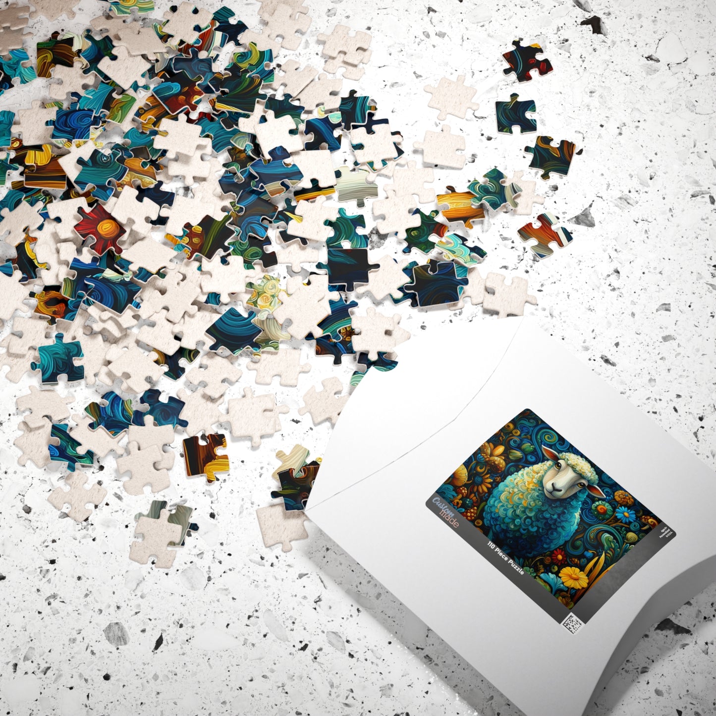 Colorful Sheepscape Puzzle 110/252/500 Piece Jigsaw | Whimsical Floral Sheep Art Puzzle The Puzzle Chest
